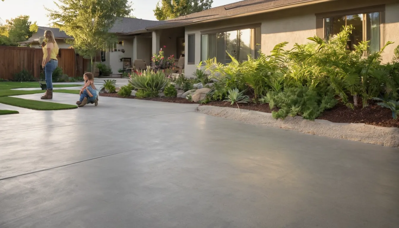 A new concrete patio behind a stucco ranch home in the Richmond area